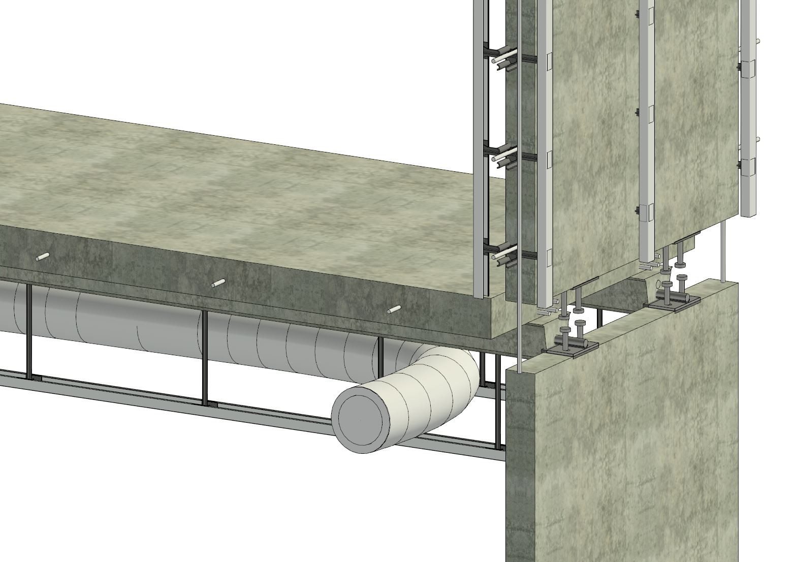 Climate-Deck corner — raw structure with ductwork in the plenum