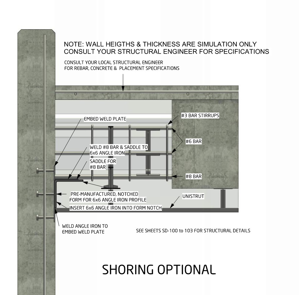 CD-24CF load-transfer cross section — embed weld plate, saddle to 6x6 angle iron, bar callouts